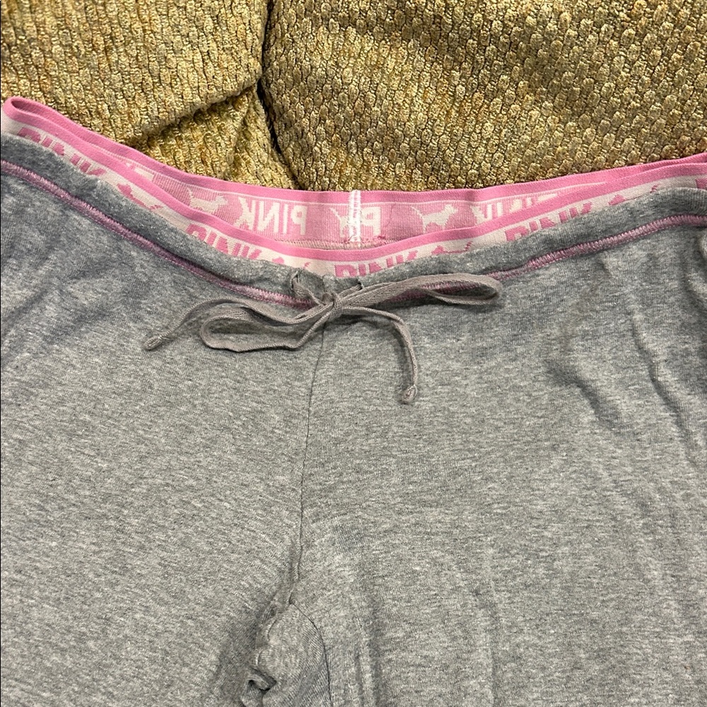 PINK Victoria's Secret Gray Sweat Capri Pants with Pink Waistband- sz Small